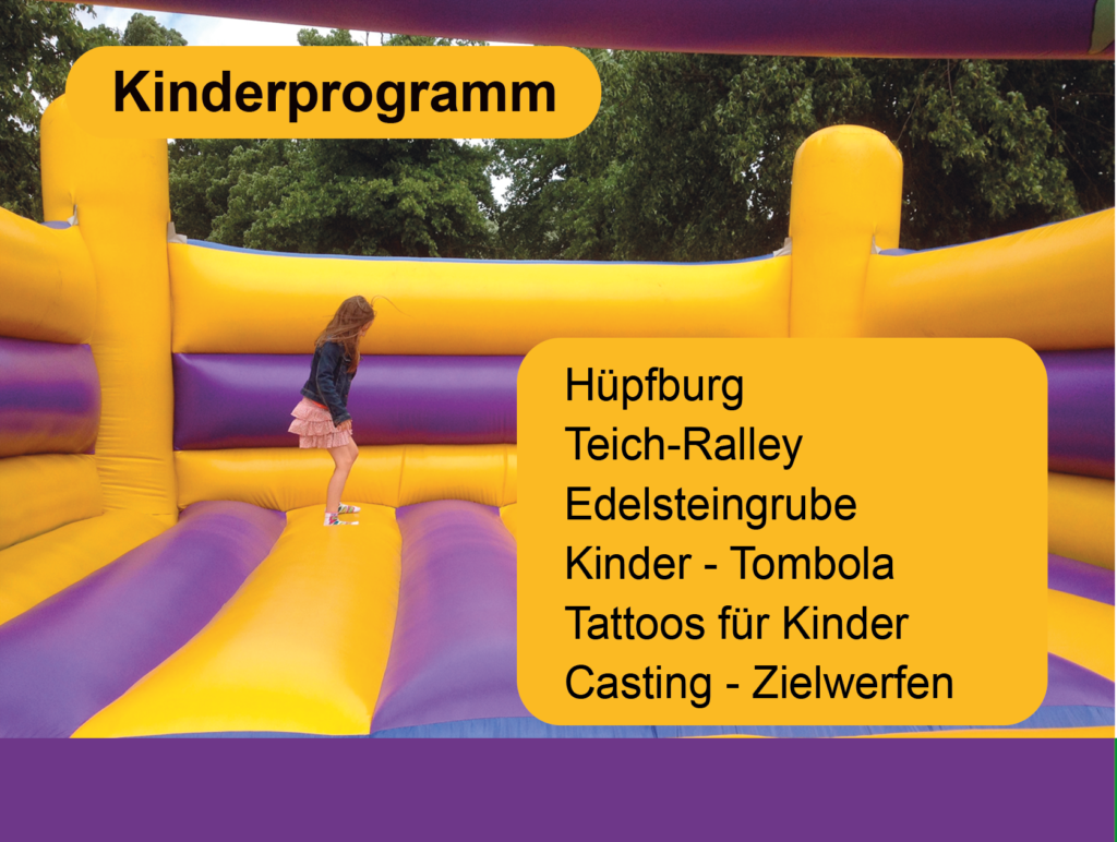 Teichfest Paderborner Angelverein mit Kinderanimation, Hüpfburg Teich Ralley, Casting, Kindertatoos